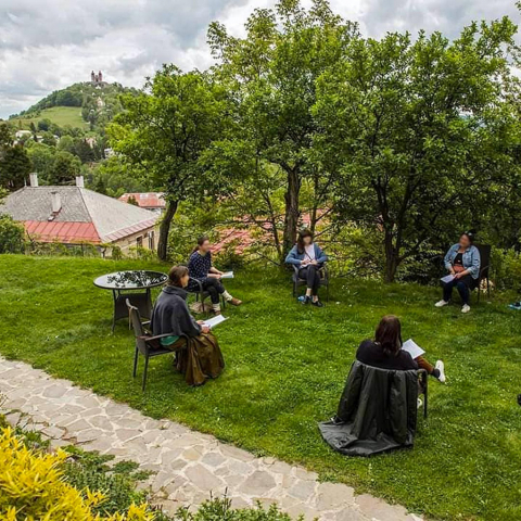 Our cozy accommodation in Banská Štiavnica, a spacious green garden with a perfect view on Calvary hill