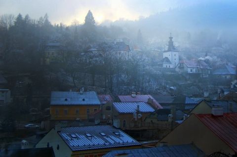 Teahouse-in-Knocking-tower-in-Banska-Stiavnica,-Slovakia